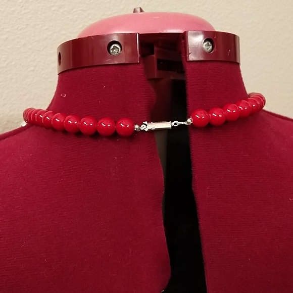 Vintage red silver bead bold necklace - Picture 2 of 12